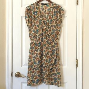 Gypsy 05 Floral Printed Silk Surplice Faux Wrap Cap Sleeve A-Line Mini Dress S